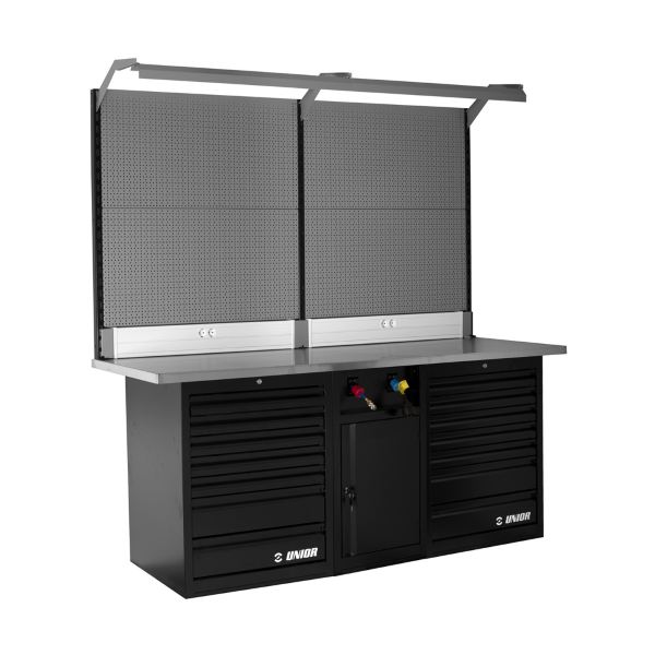 [567008759] Banco de trabajo sin herramientas TECH BENCH FULL FRONT 990TB1 con dos armarios, soporte de alimentación, panel trasero y luz